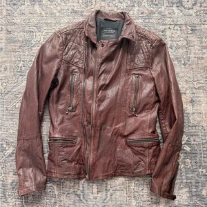 All Saints Leather Jacket - Rich Brown/Red